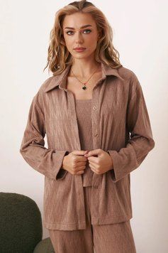 Рубашка трикотажная женская коричневая, Коричневый, S-M, 42-44