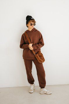 Костюм на флісі коричневий з капюшоном 2021