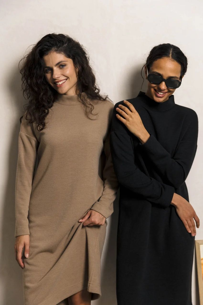 Трикотажное платье кофейного цвета, Бежевый, XXL-3XL, 50-52