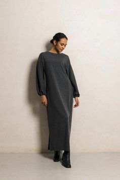 Трикотажное платье длинное серое, Серый, S-M, 42-44