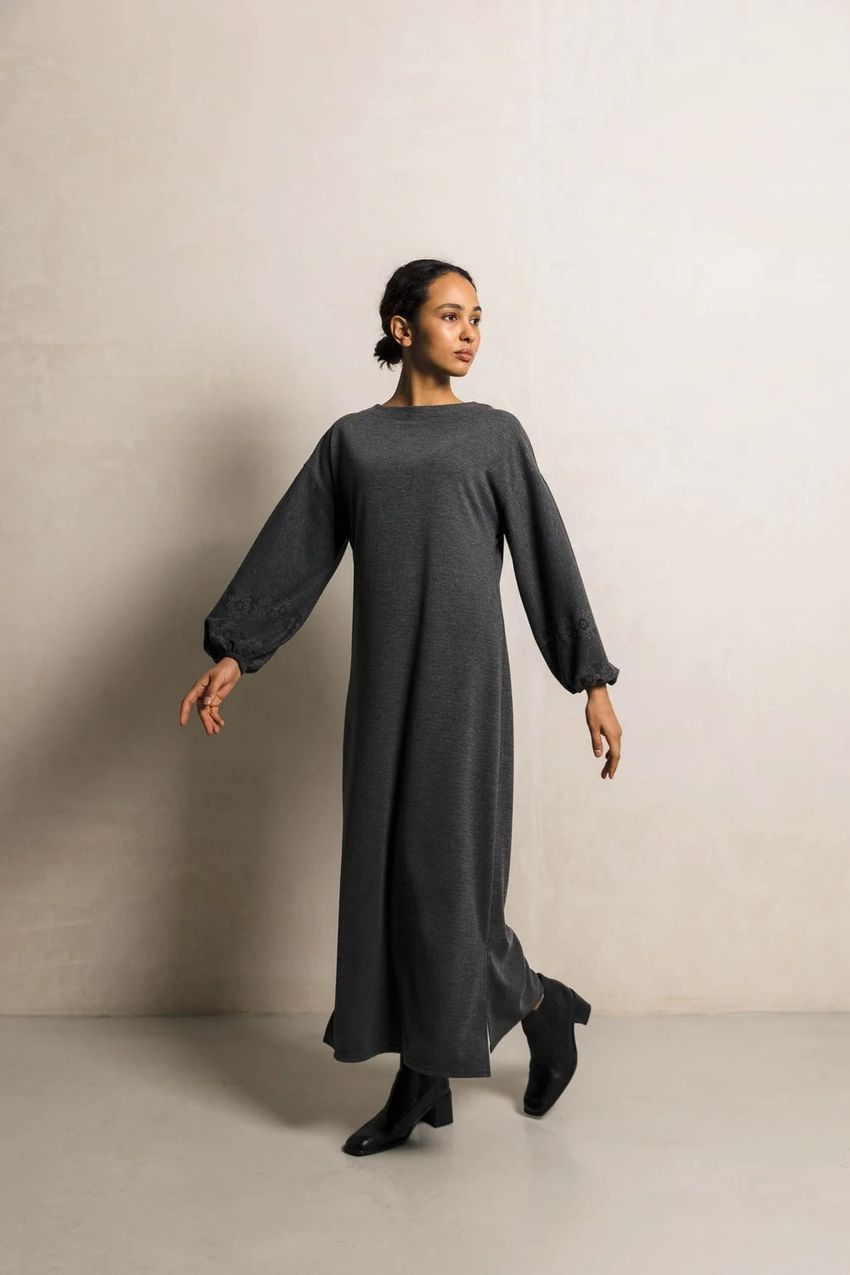Трикотажное платье длинное серое, Серый, XXL-3XL, 50-52