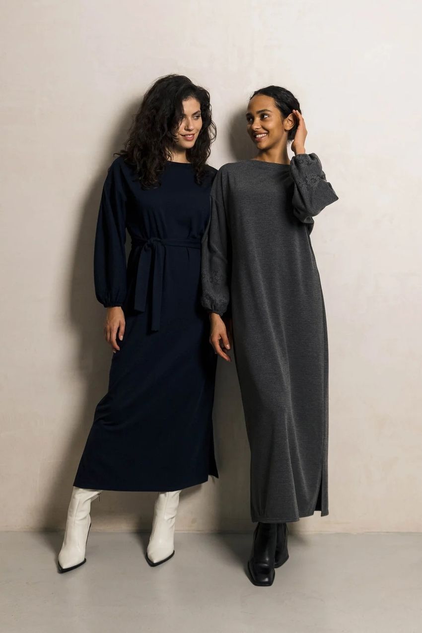 Трикотажное платье длинное серое, Серый, XXL-3XL, 50-52